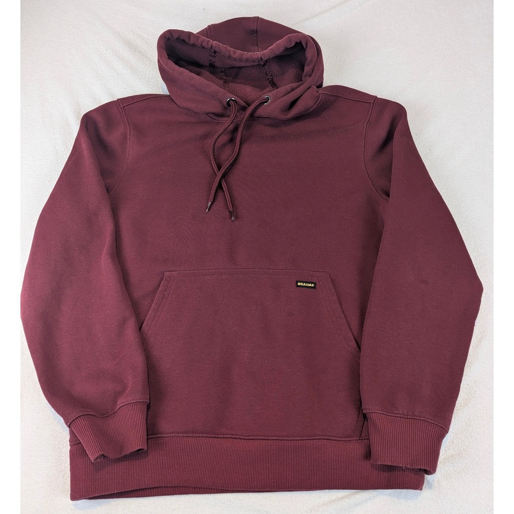 BRAHMA Men Burgundy Fleece Lined Hoodie‎ Pullover Sweatshirt Size M Cozy Soft